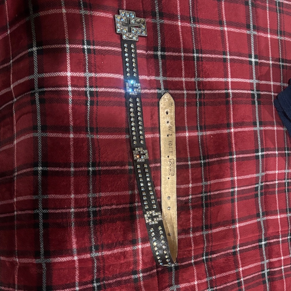 Black Cross Accent Belt with Iridescent Rhinestones